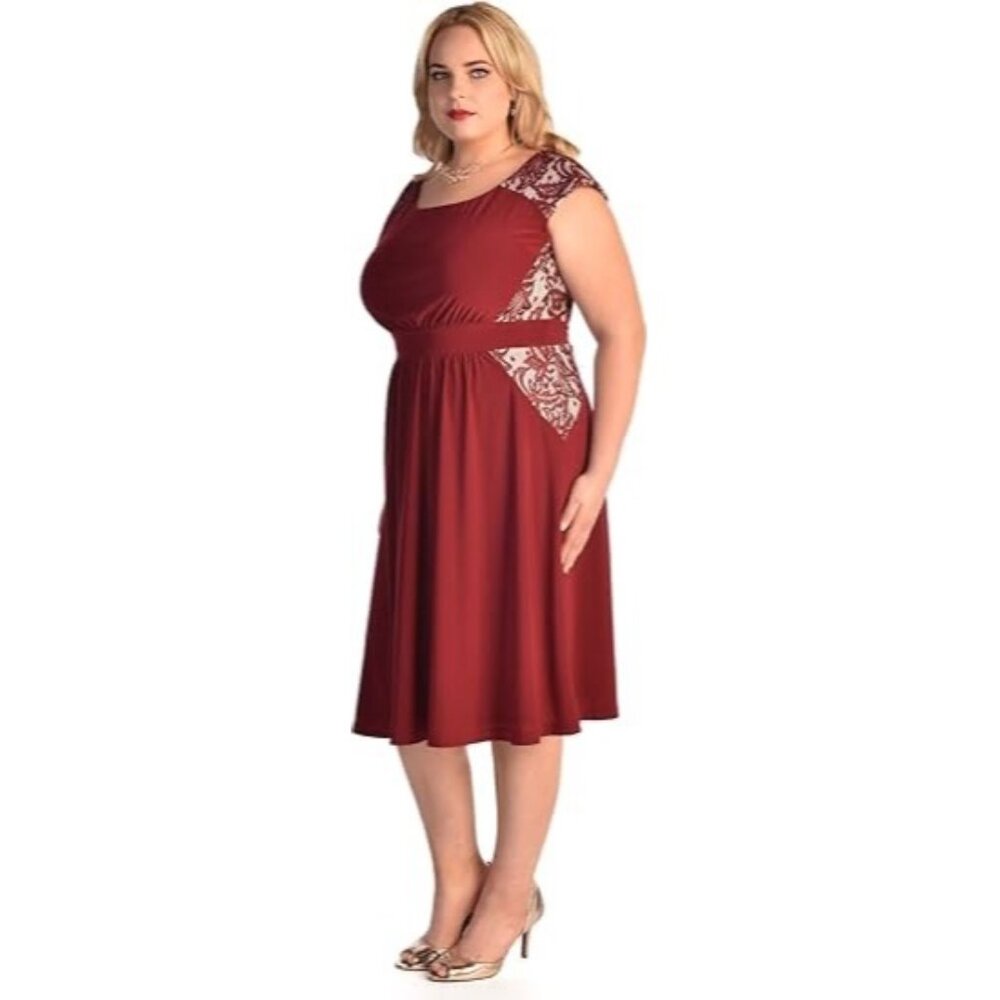 Igigi Burgundy Lace Accent Midi Dress